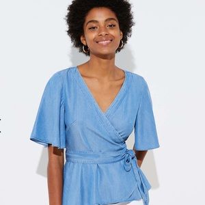 Chambray loft wrap top